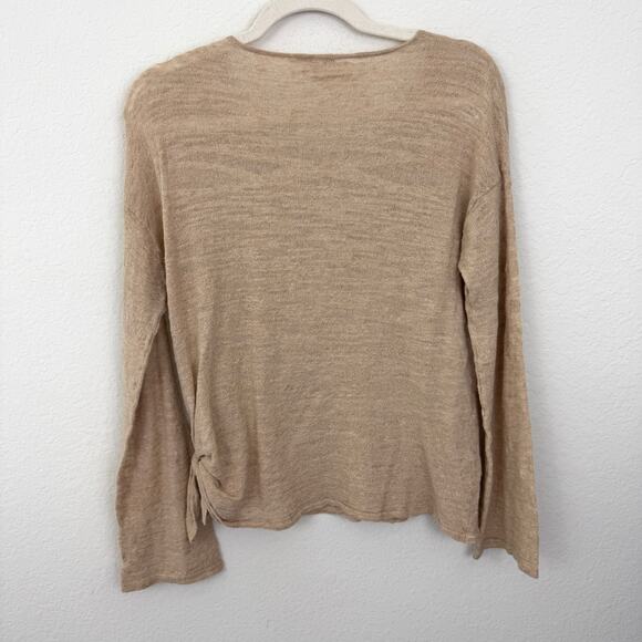 Minnie Rose Womens Pullover Slub Knit Sweater Size S Linen Blend Sheer Tan - Picture 3 of 7